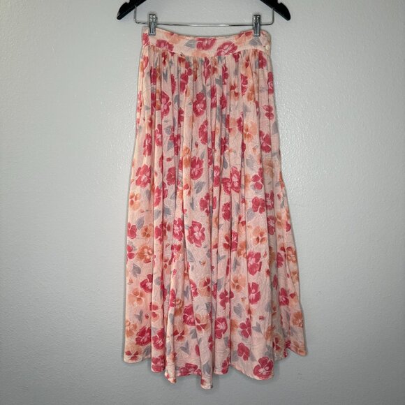 Vintage 80s Carole Little Peach Pastel Floral Pleated Skirt | Size XS - Picture 3 of 8